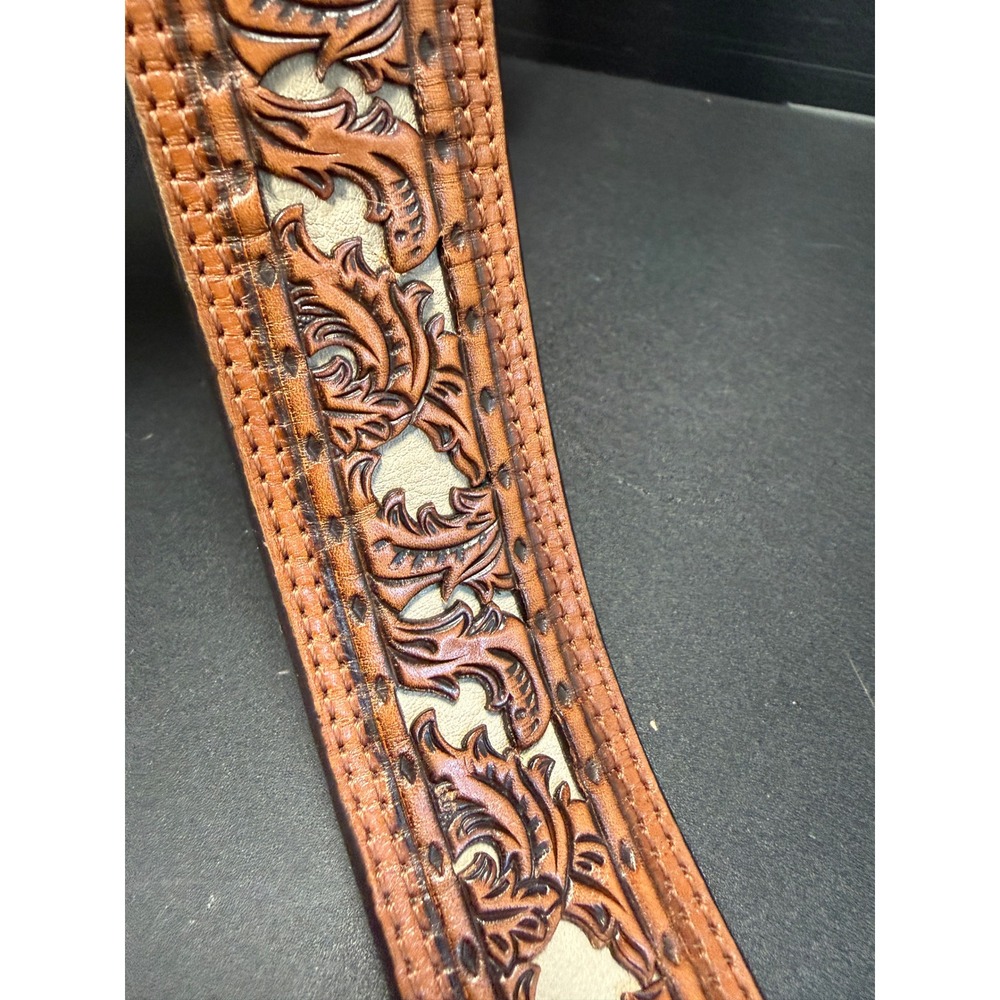 Hooey Mens Brown Floral Tooled Leather Western Belt No Buckle 34 Western Country - Picture 3 of 9